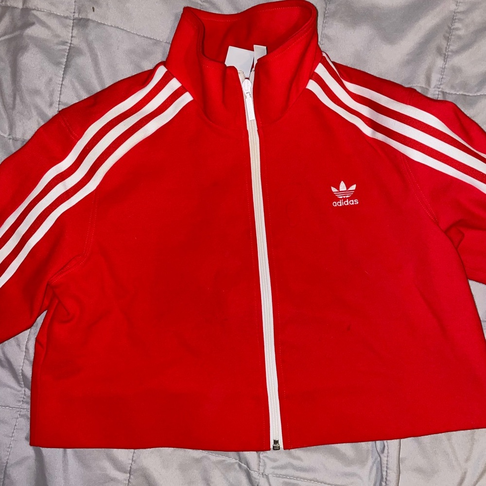 RED ADIDAS CROPPED SWEATER